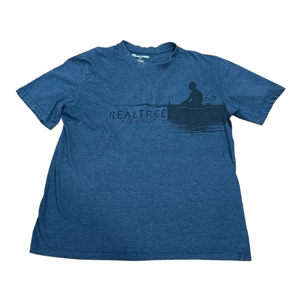 Realtree Fishing Shirt Mens Large Blue Heather Short Sleeve Graphic Boat Angler